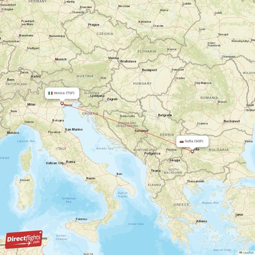Sofia - Venice direct flight map