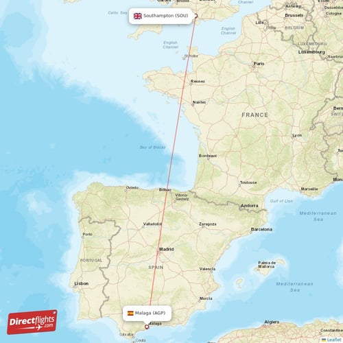 Southampton - Malaga direct flight map