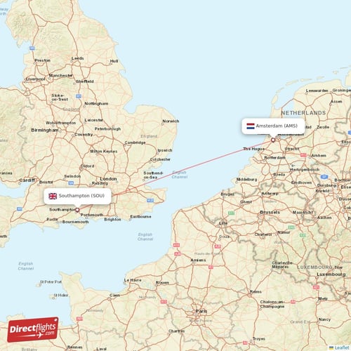 Southampton - Amsterdam direct flight map