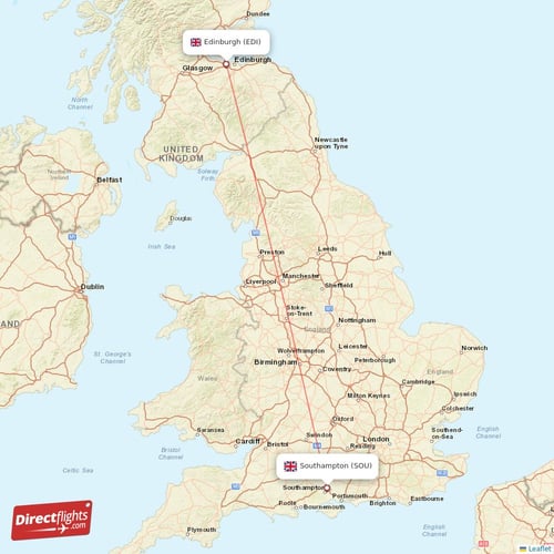 Southampton - Edinburgh direct flight map