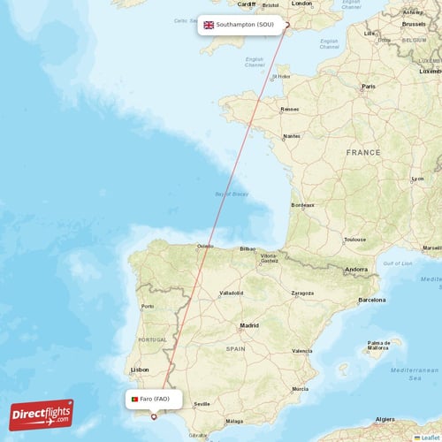 Southampton - Faro direct flight map