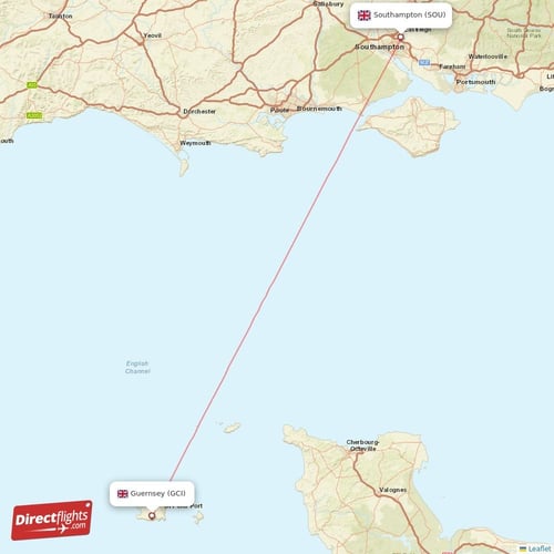 Southampton - Guernsey direct flight map