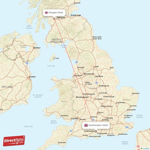 Southampton - Glasgow direct flight map