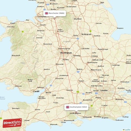 Southampton - Manchester direct flight map