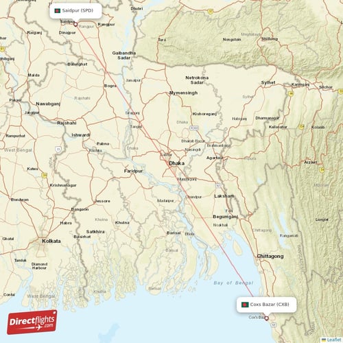 Saidpur - Coxs Bazar direct flight map