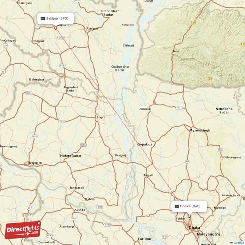 Saidpur - Dhaka direct flight map