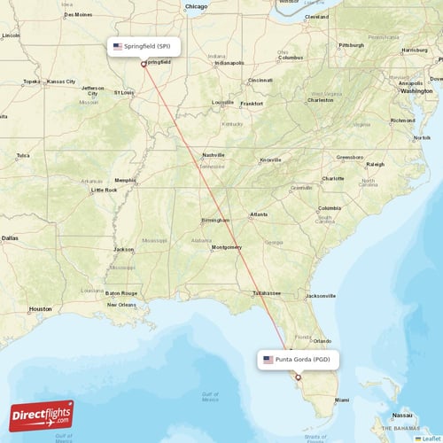 Springfield - Punta Gorda direct flight map