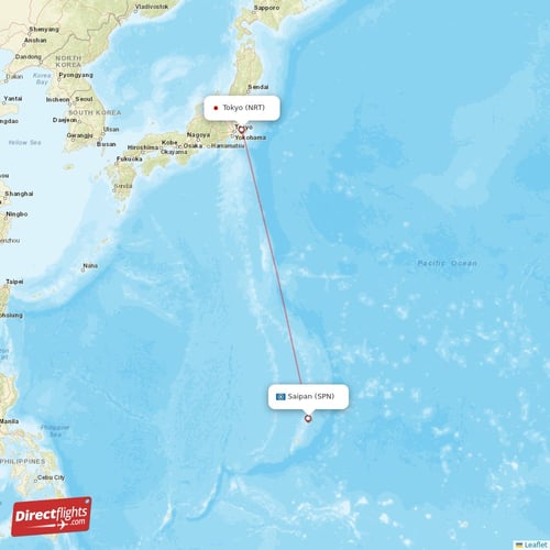 Saipan - Tokyo direct flight map