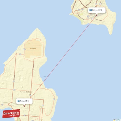 Saipan - Tinian direct flight map