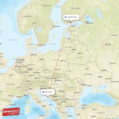 Split - Helsinki direct flight map