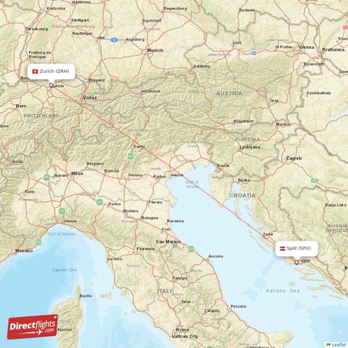 Direct flights from Split to Zurich, SPU to ZRH nonstop