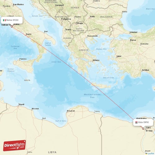 Giza - Rome direct flight map