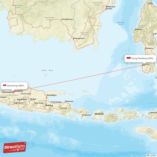 Semarang - Ujung Pandang direct flight map