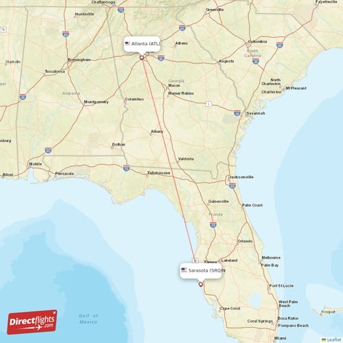 Sarasota - Atlanta direct flight map