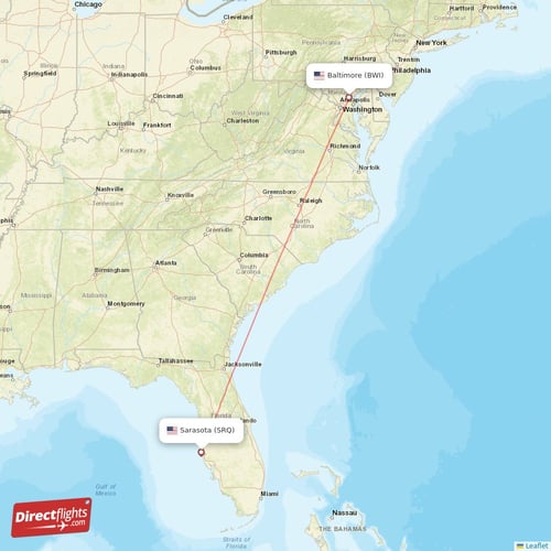 Sarasota - Baltimore direct flight map