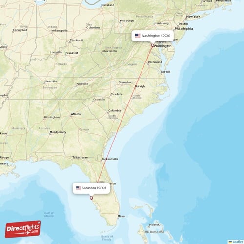Sarasota - Washington direct flight map