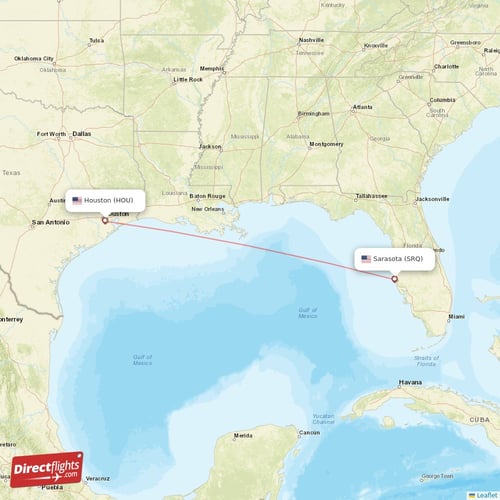 Sarasota - Houston direct flight map