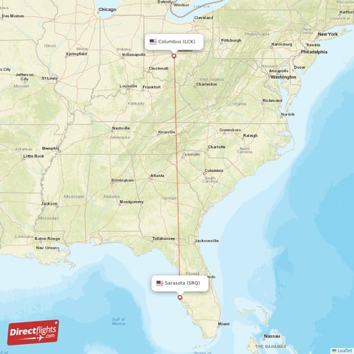 Sarasota - Columbus direct flight map