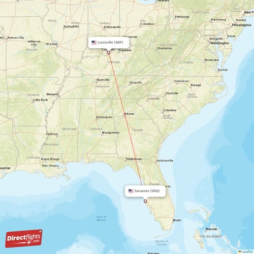 Sarasota - Louisville direct flight map