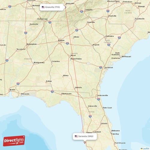 Sarasota - Knoxville direct flight map