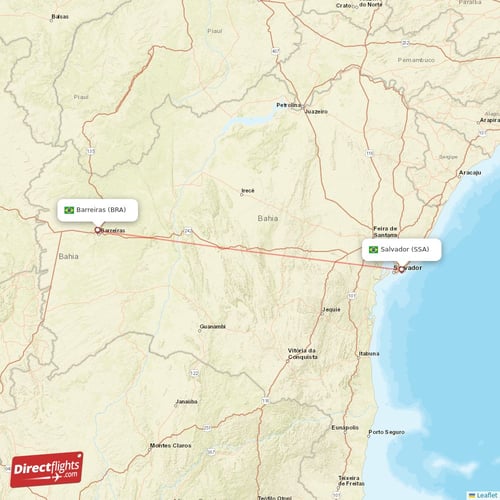 Salvador - Barreiras direct flight map