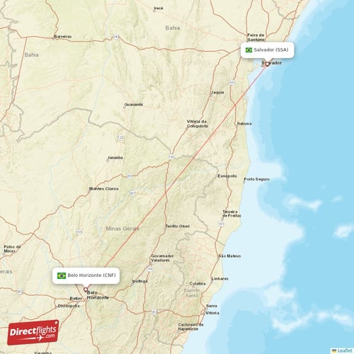 Salvador - Belo Horizonte direct flight map
