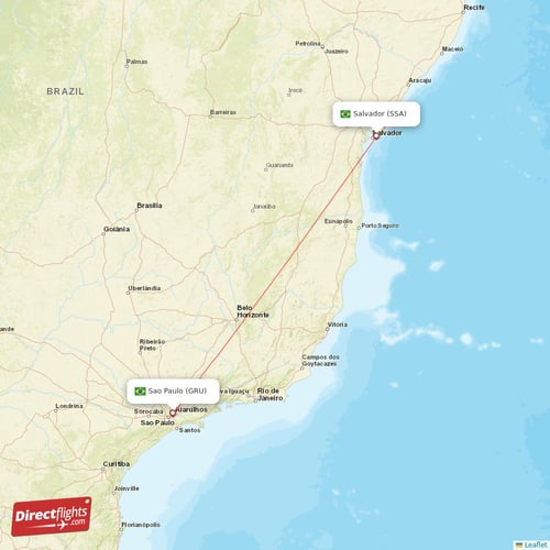 Salvador - Sao Paulo direct flight map