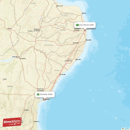 Salvador - Joao Pessoa direct flight map