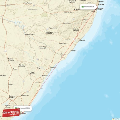 Salvador - Recife direct flight map