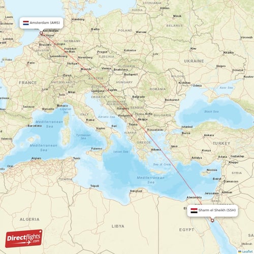 Sharm el Sheikh - Amsterdam direct flight map