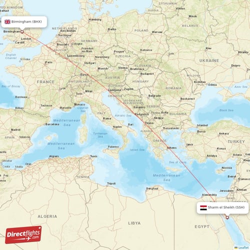 Sharm el Sheikh - Birmingham direct flight map