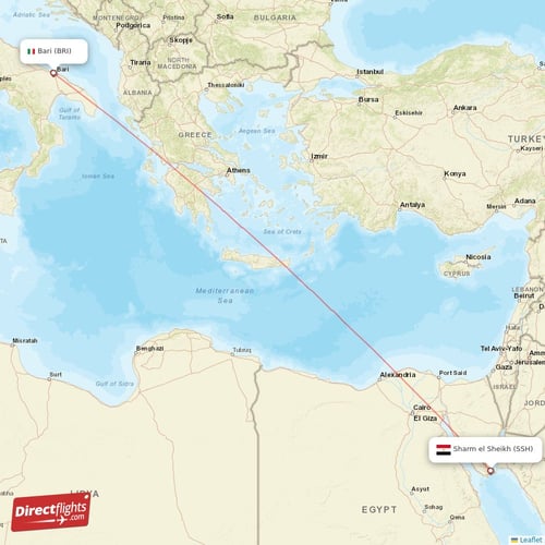 Sharm el Sheikh - Bari direct flight map