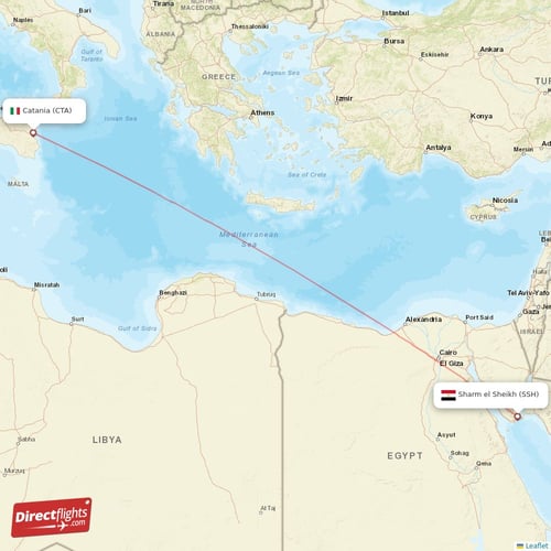 Sharm el Sheikh - Catania direct flight map