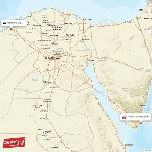 Sharm el Sheikh - Alexandria direct flight map