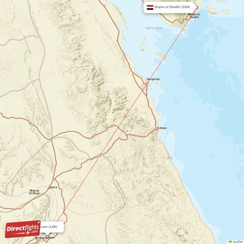 Sharm el Sheikh - Luxor direct flight map