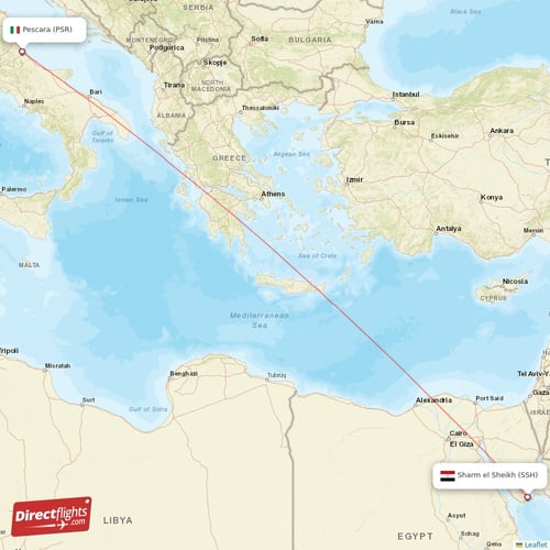 Sharm el Sheikh - Pescara direct flight map