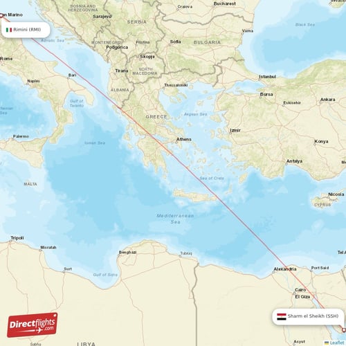 Sharm el Sheikh - Rimini direct flight map