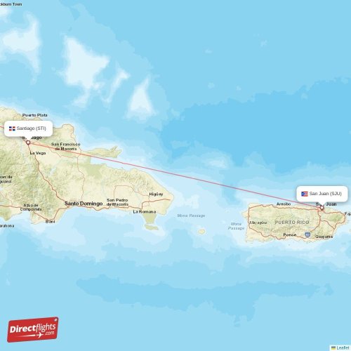 Santiago - San Juan direct flight map