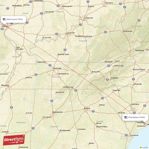Saint Louis - Charleston direct flight map