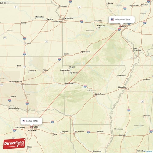Saint Louis - Dallas direct flight map