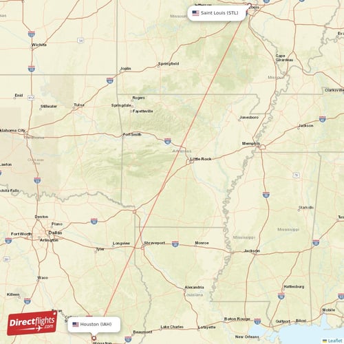 Saint Louis - Houston direct flight map