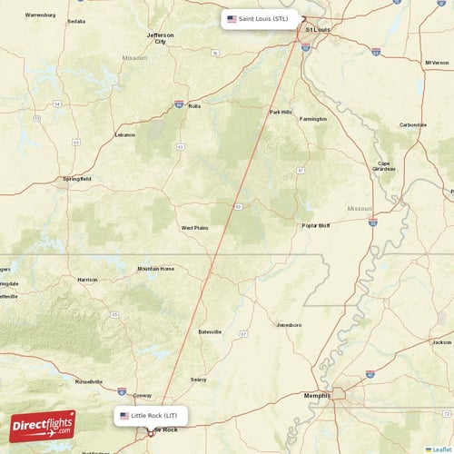 Saint Louis - Little Rock direct flight map