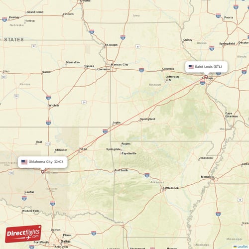 Saint Louis - Oklahoma City direct flight map