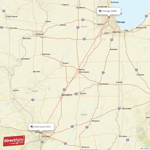 Saint Louis - Chicago direct flight map