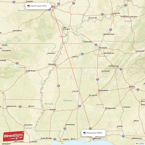 Saint Louis - Pensacola direct flight map