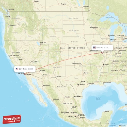 Saint Louis - San Diego direct flight map
