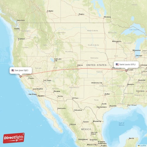 Saint Louis - San Jose direct flight map
