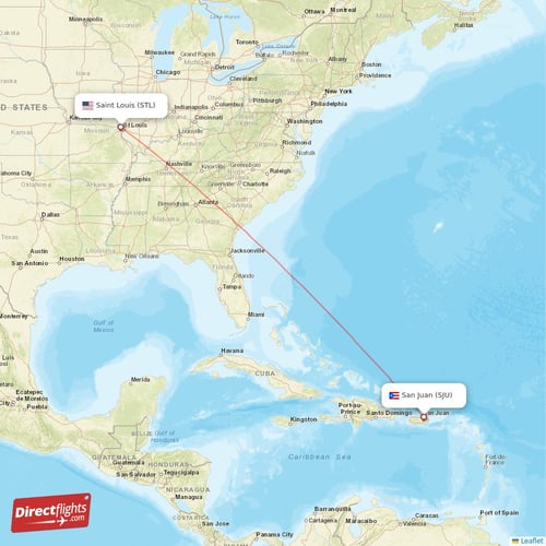 Saint Louis - San Juan direct flight map