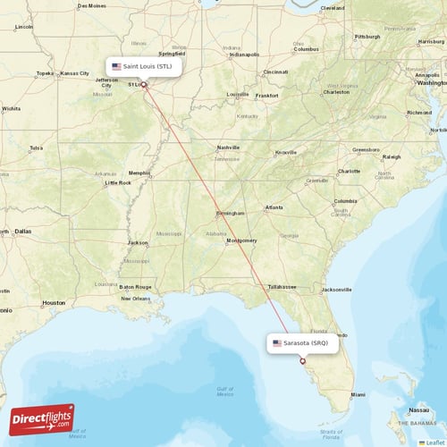 Saint Louis - Sarasota direct flight map