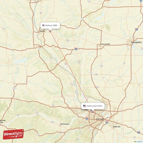 Saint Louis - Quincy direct flight map